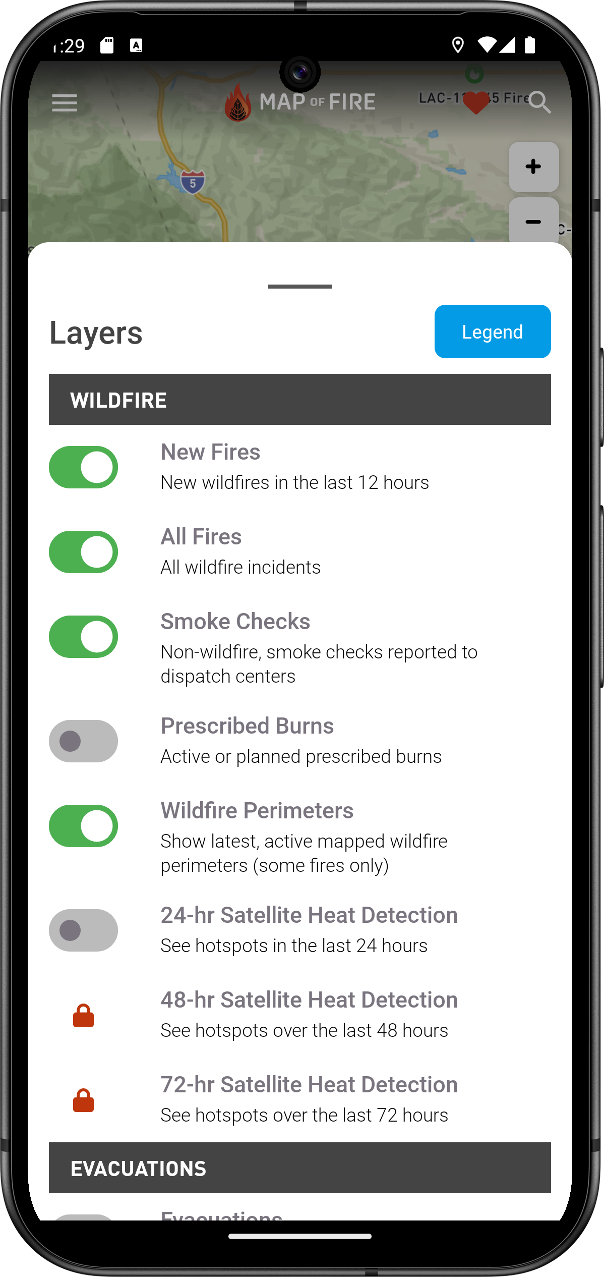 Map of Fire Android app